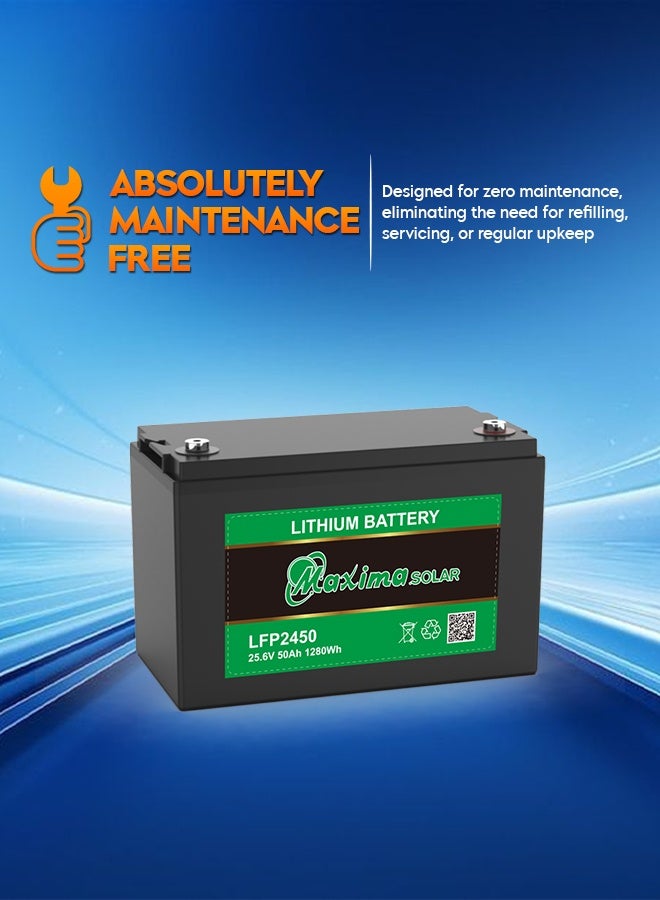 Maxima Lithium Battery 25.6V 50Ah SBM-LFP-25.6-LI-50 – LiFePO4 Deep Cycle, High Efficiency, Long Life, Solar & Backup Power Storage Solution - Image 3